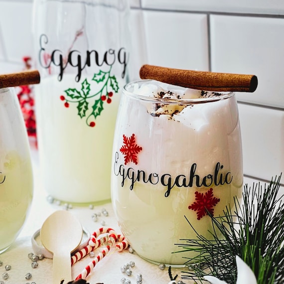 Christmas Drinking Glasses, Eggnog Glass, Eggnogaholic Glass