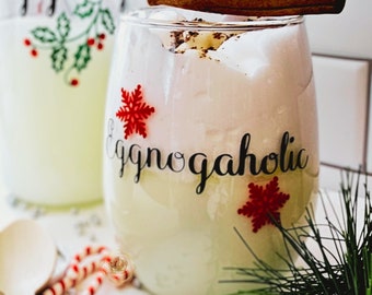 Christmas Drinking Glasses, Eggnog Glass, Eggnogaholic Glass, Christmas Eggnog Drink, Eggnog cup, Eggnog tumbler, Gift for Her, Girlfriend