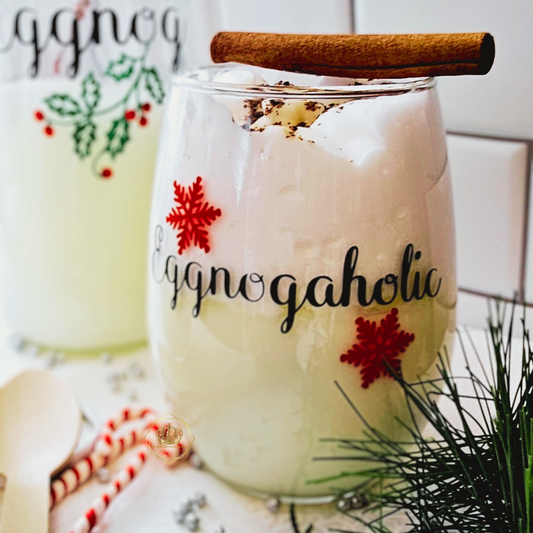 Christmas Drinking Glasses, Eggnog Glass, Eggnogaholic Glass