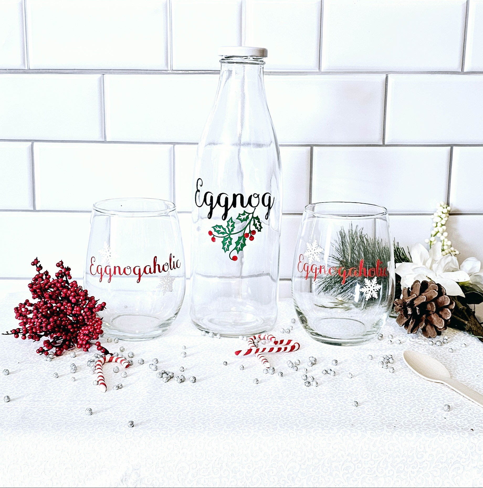 Christmas Drinking Glasses, Eggnog Glass, Eggnogaholic Glass