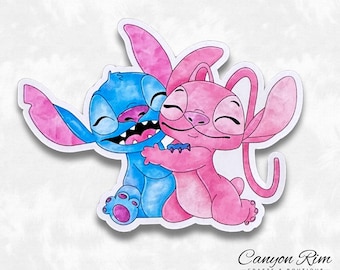 Stitch & Angel Vinyl Water Proof Matte Sticker for Tumbler, Bike, Laptop, Flask, Planner etc.