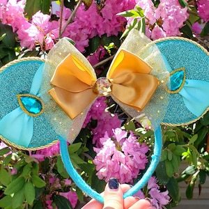 Princess Jasmine inspired Minnie Mouse Ears headband Aladdin Genie Lamp Gold
