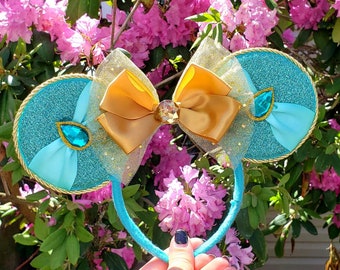 Princess Jasmine inspired Minnie Mouse Ears headband Aladdin Genie Lamp Gold