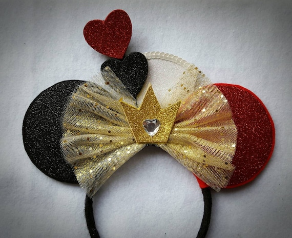 Unique Handmade Minnie Mouse Ears Queen of Hearts Insp Alice in Wonderland Sequi Queen of Hearts Ears, Mickey Ears, Halloween Mouse Ears  main image 4