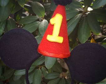 Birthday Hat for Boy or Girl Mickey and Minnie Mouse inspired ears headband