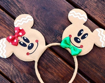 Gingerbread Mickey & Minnie Mouse Ears Headband, Christmas Holiday