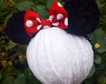 Infant Minnie Mouse Ears Headband: Red Polka Dot Bow