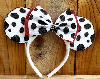101 Dalmations dog inspired Minnie and Mickey Mouse Ears Headband