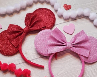 Valentines Galentines Red Pink Minnie Mouse Ears headband