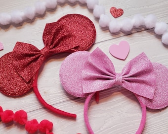 Valentines Day Minnie Mouse inspired mouse ear headband Red Pink