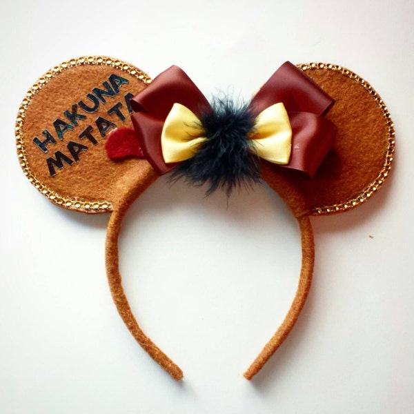 Pumba Hakuna Matata Inspired Minnie Mouse Ears Headband lion king