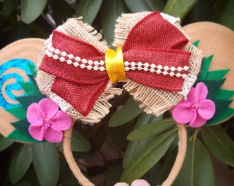 MOANA Hawaiian Princess inspired Minnie Mouse Ears Headband Flower heart of Tefiti