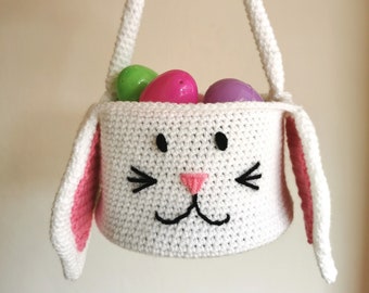 Easy Easter Bunny basket crochet pattern - quick Easter crochet bag pdf tutorial