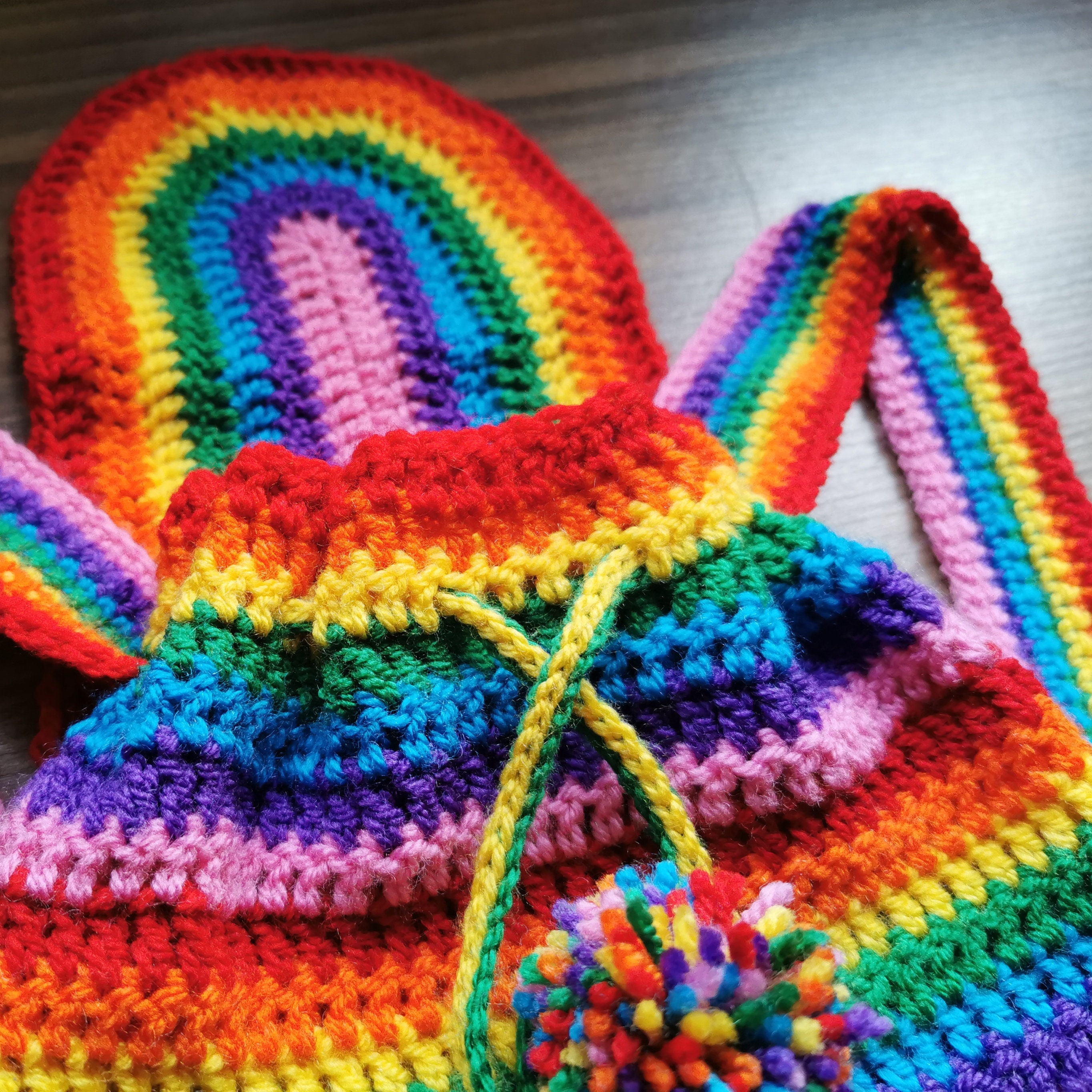 Crochet Drawstring Backpack - Rainbow Cute Backpack for Girls, Crochet Colorful Backpack, Unique  main image 2