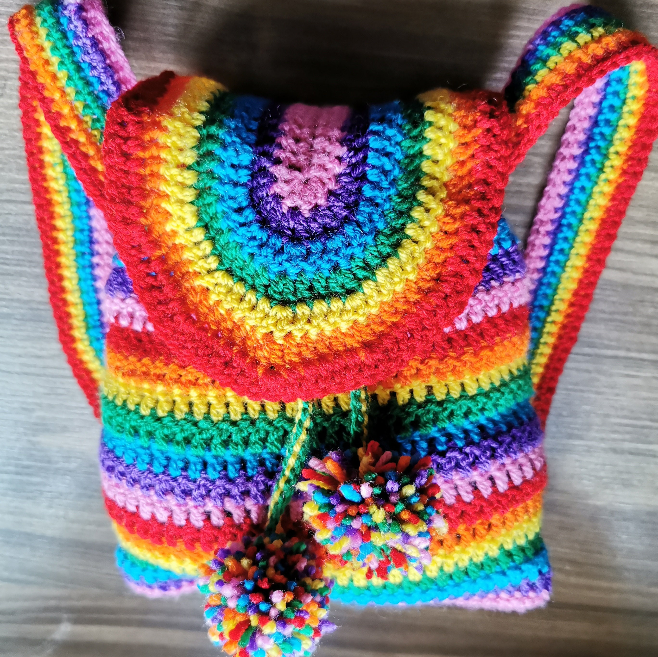90’s Rainbow Colors Thick Crocheted Backpack Rainbow Backpack Crochet Pattern: Easy Beginner Tutorial  main image 2