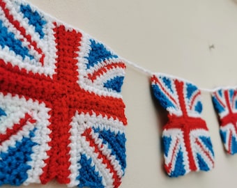 Union Jack garland -  Great Britain flag bunting - quick and easy crochet pattern pdf tutorial