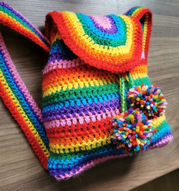 90’s Rainbow Colors Thick Crocheted Backpack Rainbow Backpack Crochet Pattern: Easy Beginner Tutorial  main image 4