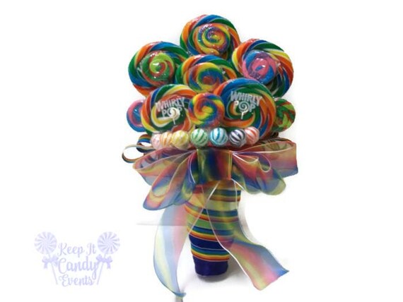 Rainbow Lollipop Wedding Bouquet, Rainbow Bouquet, Rainbow Wedding Bouquet, Rainbow Bridal Bouquet, Edible Weddings, Rainbow Candy Bouquet Il_570xn