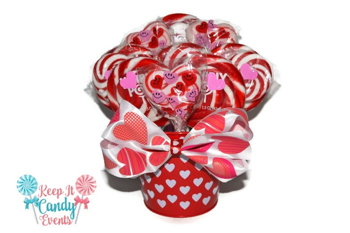 Valentines Lollipop Arrangement Candy Arrangement Valentines Etsy