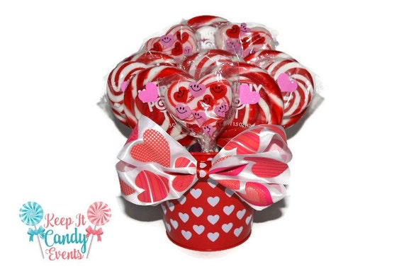 Valentines Lollipop Arrangement, Candy Arrangement, Valentines Arrangement, Valentines Candy, Valentines Centerpiece, Valentines Wedding Il_570xn