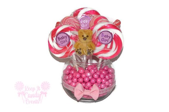 Small Round Baby Girl Bear Lollipop Centerpiece Pink Girl Baby Small Round Baby Girl Bear Lollipop Centerpiece Pink Girl Baby