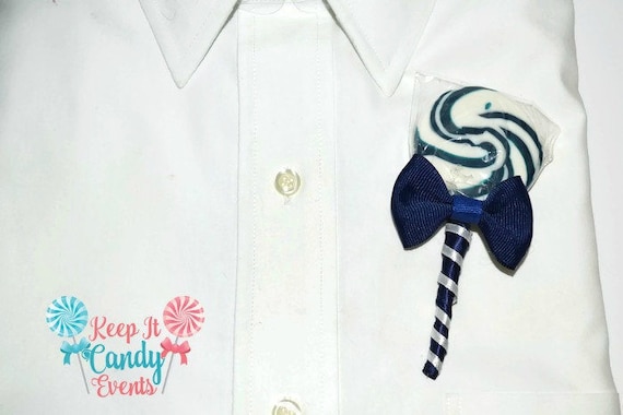 Navy Blue Lollipop Candy Boutonniere, Lollipop Boutonniere, Dark Blue Boutonniere, Candy Boutonniere, Prom, Homecoming, Royal Blue Groom Il_570xn
