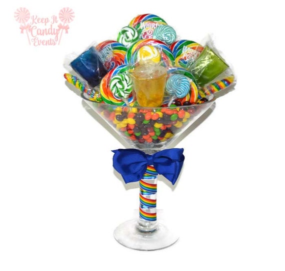 Large Martini Glass Rainbow Lollipop Candy Centerpiece, 21st Birthday Candy Martini, Bachelorette Party Centerpiece, Edible Shot Glasses Il_570xn