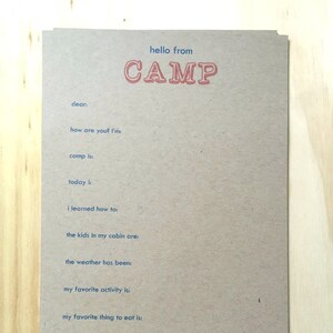 kids camp stationery, summer note card for kids, camp stationary set of 10, hello from camp, camp note cards