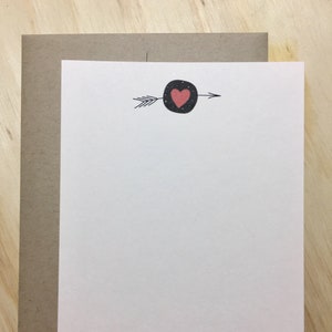 vintage inspired heart stationery set, heart with arrow notecards, heart and arrow note set