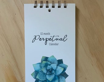 vintage inspired perpetual calendar. birthday/anniversary calendar. birthday reminder. succulents