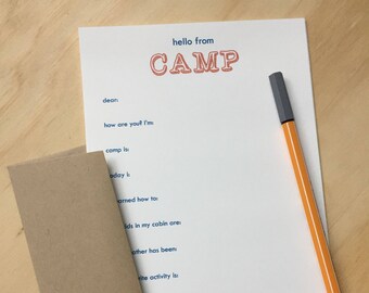 kids camp stationery, vintage inspired, camp stationery set, blue and orange