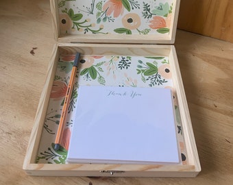 stationery kit, letter writing set, stationery set, stationery / card box, keepsake box, vintage flowers, thank you notes