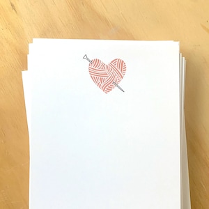 Vintage yarn heart stationery, yarn note cards, vintage inspired flat note cards and envelopes, stationery set, gift for sewer, knitting