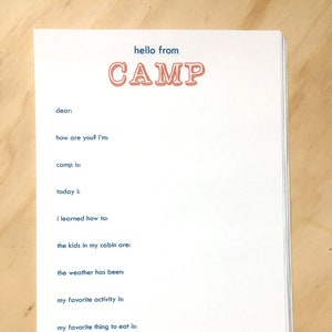 kids camp stationery, summer note card for kids, camp stationary set of 10, hello from camp, camp note cards