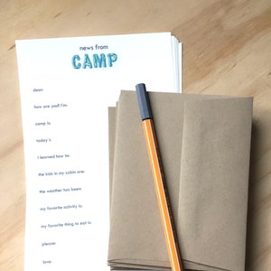 kids camp stationery, summer note card for kids, camp stationary set of 10, hello from camp, camp note cards