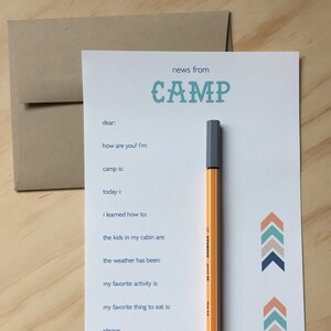 kids camp stationery, summer note card for kids, camp stationary set of 10, hello from camp, camp note cards
