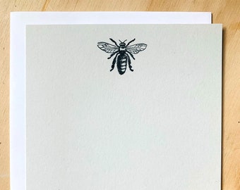 Vintage Bee Note Card Set, Light Gray Stationery (Set of 10)