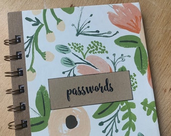 Password Book, Web Address Keeper, Password Organizer, website journal, vintage flowers, pink flowers, floral book.