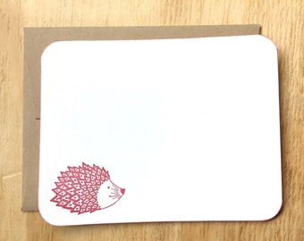 Vintage Red Hedgehog Note Cards, Hand Stamped Stationery Set