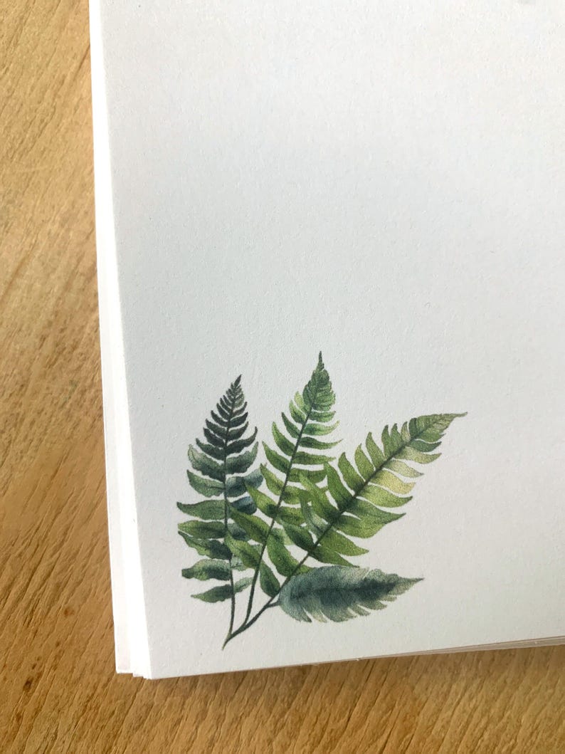 Vintage Watercolor Fern Leaf Note Cards, Stationery Set With Envelopes ...