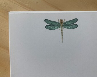 dragonfly stationery set, dragonfly note cards, vintage inspired flat note cards and envelopes, color dragonfly cards