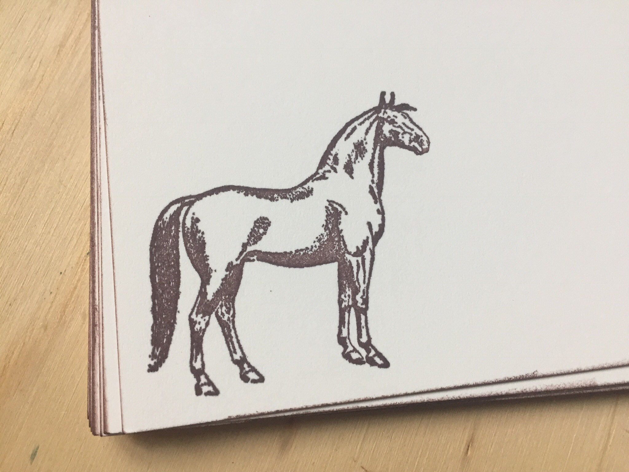 Brown horse note cards, vintage inspired flat note card set, horse stationery set