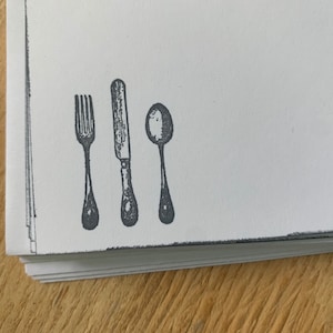 vintage inspired flat note cards and envelopes, stationery set, spoon, fork, knife, silverware, a2, set of 10