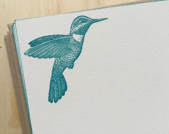 vintage inspired flat note cards and envelopes, hummingbird, stationery set, set of 10