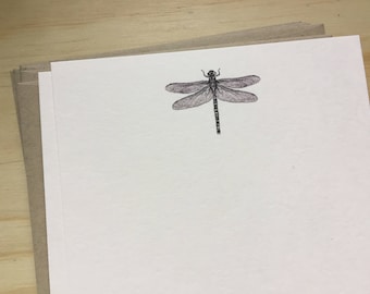 dragonfly stationery set, dragonfly note cards, vintage inspired flat note cards and envelopes