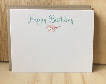 happy birthday note cards, vintage inspired, flat note cards/envelopes, birthday stationery set