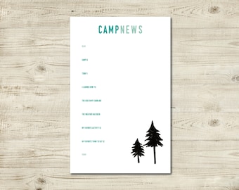 kids camp stationery, vintage inspired, camp stationery set, shades of blue with trees