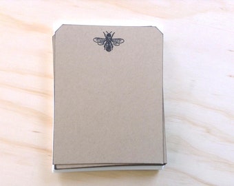 Vintage Bee Stationery Set, Kraft Note Cards and Envelopes