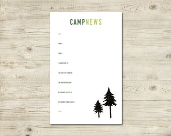 kids camp stationery, vintage inspired, camp stationery set, shades of green with trees