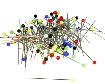 Glass Head Straight Pins, Straight Pins, 1 7/8" long. Hat Pins, Prym Straight Pins. Glass Pins